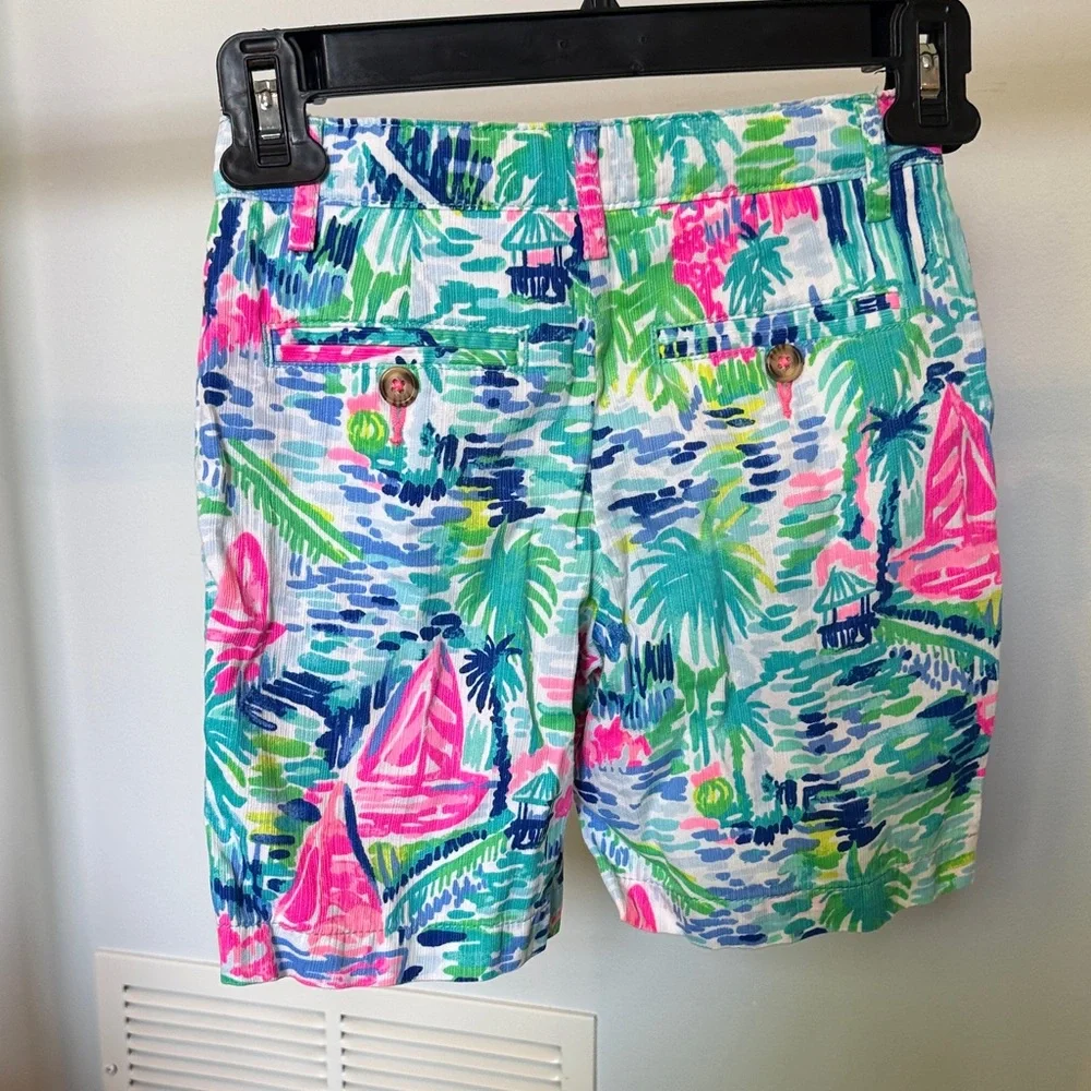 Lilly Pulitzer Tropical Scene Cotton Shorts - Pink, Blue & Green - Picture 2 of 5